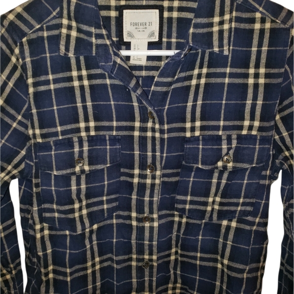Forever 21 Fleece Flannel Blue And Beige - Picture 2 of 4